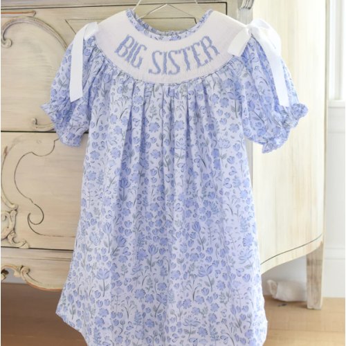 Big Sister Blue Floral Smocked Dress