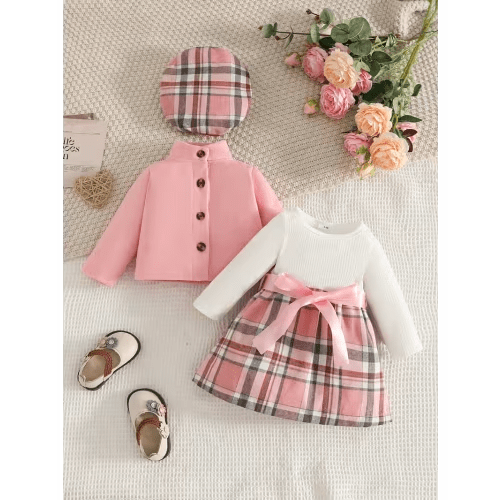 a short jacket a long sleeved dress a beret - Temu