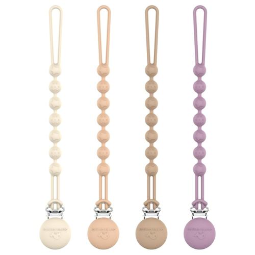 Cuddle Campus Silicone Pacifier Clip Holder with One Piece Design, Pack of 4 Soft Flexible Binky Clips with Texture for Baby Boy and Girl (0-6M) Set 3