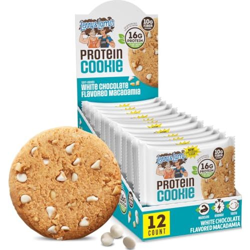 Lenny & Larry's Protein Cookie, White Chocolate Flavored Macadamia – High Protein Snacks with 16g Plant Protein, 10g Fiber, Soft-Baked, Vegan, Non-GMO | 4oz, Pack of 12