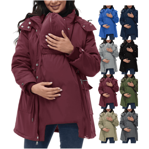 Xdegoge Maternity Winter Coat Women Baby Carrier Jacket Extender Zip Up Quilted Puffer Coats Windproof Babywearing Pregnancy Clothes Waterproof Cold Weather 3 In 1 Jackets with Pockets Outerwear