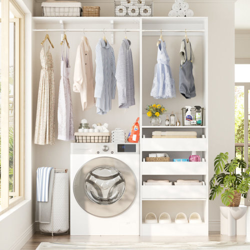 Rebrilliant Ronnette 20"-60" Closet System with Three Wooden Drawers | Wayfair