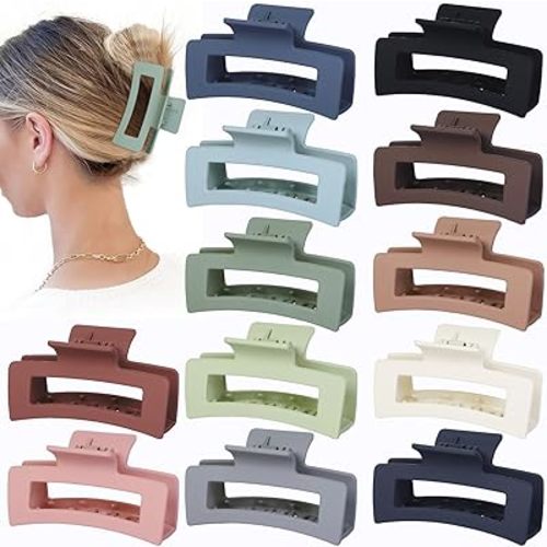 Hair Accessories - 12 Pcs 3.5 Inch Square Rectangle Jaw Clips for Women and Girls, Multicolor, Thick and Thin Hair