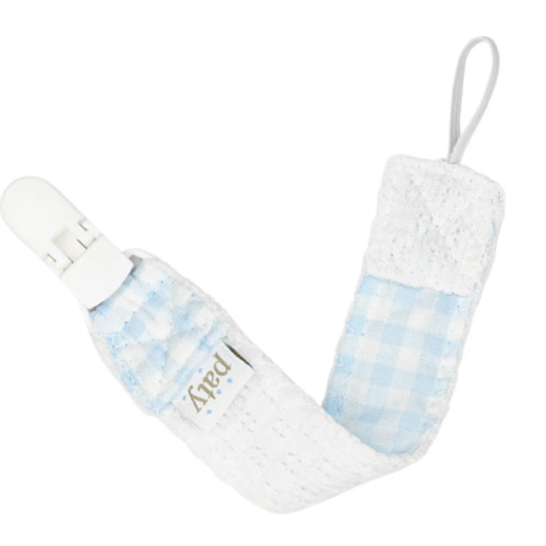 Paty Knit Pacifier Clip, Gingham Trim