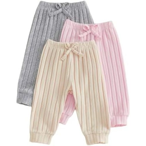 Kupretty 3 Pack Toddler Baby Girl Pants Solid Ribbed Casual Bottom Pants Sets 6 12 18 24 Months 2T 3T Clothes Spring Fall