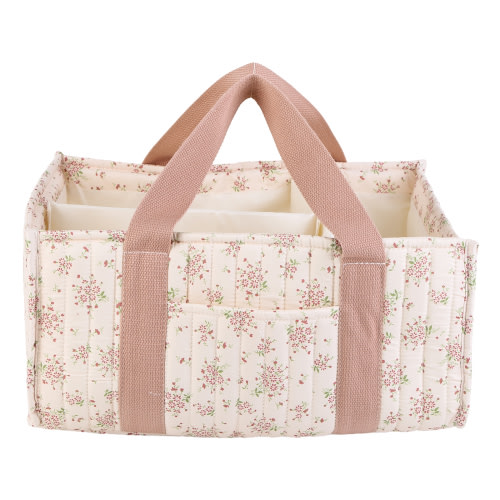 Floral Baby Shower Gift Basket, 14.57 Inch Diaper Caddy Nursery Storage Organizer with Handle and Partition (Daisy Pink)