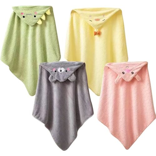 Hooded Baby Towels, 4 Packs Premium Soft Baby Bath Towels with Hood for Babies, Toddler, Infant - Ultra Absorbent, Baby Stuff Shower as Best Gifts for Boys and Girls (4Pack)