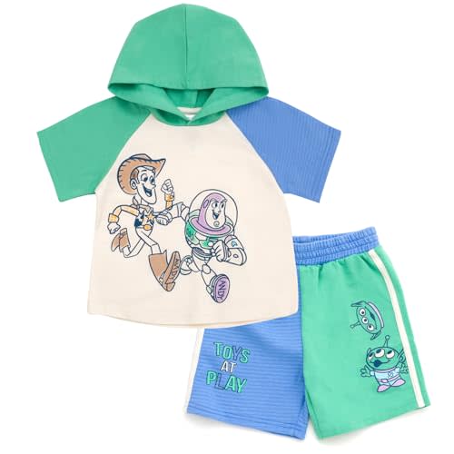 Disney Boys' French Terry Hooded Tee and Shorts Set for Baby & Kids | 2-Piece Set, Soft French Terry Fabric, Comfortable Elastic Waistband, Easy Snap Neckline Placket, Pullover Hooded Tee