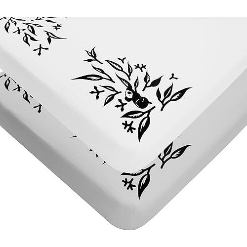 Nanit Smart Sheets Works with All Nanit Cameras to Measure Your Baby's Growth, 100% Cotton Fitted Sheets, Pebble Grey and White, One Size, Crib, 2 Count