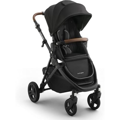 Mockingbird Single-to-Double Stroller 3.0 - Convertible Full Size Baby Stroller for 1, 2, or 3 Kids with 44 Possible configurations, Travel System Compatible - Black/Charcoal Frame/Penny Leather