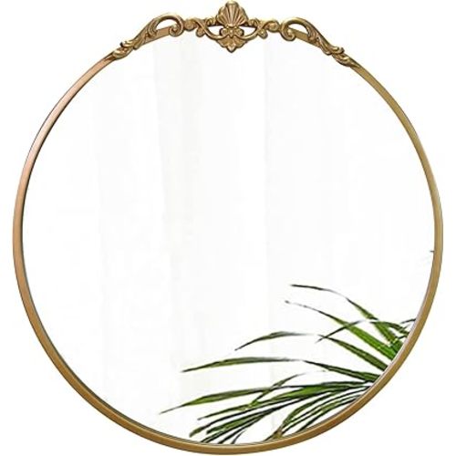 Round Gold Mirror 24.5in Ornate Golden Antique Mirror Large Circle Vintage Mirrors for Wall Decor, Metal Frame Wall Decorative Mirrors for Bathroom,Living Room, Bedroom Vanity, Entryway