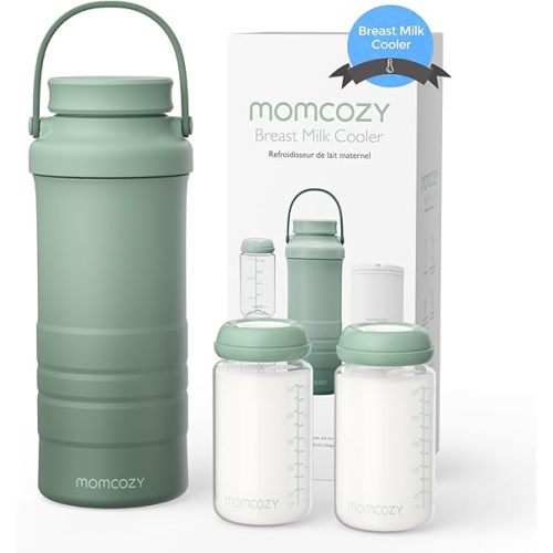 Momcozy 22oz Portable Breast Milk Cooler for Outdoor, 360°Total Cooling for 24Hours, Larger Capacity Travel Breastmilk Chiller with 2pcs Baby Bottles for Breastmilk Storage, Breastfeeding Essentials