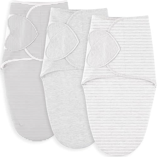 Susurration Baby Sleep Sack, 100% Cotton Swaddles for Newborns, Tearble Silent Hook&Loop, Breathable and Durable Unisex Swaddle Sleep Sack, 0-3 Months, Improves Sleep & Calms Startle Reflex, 3 Pack