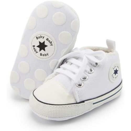KIDSUN Unisex Baby Boys Girls High Top Sneaker Soft Anti-Slip Sole Newborn Infant First Walkers Canvas Denim Shoes
