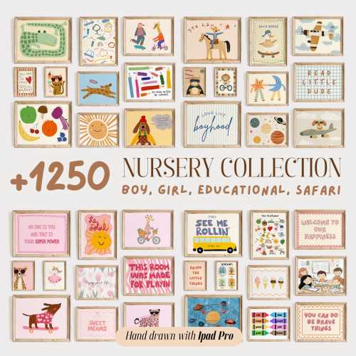 Bundle of +1250 Nursery Prints, Kids Room Wall Art, Baby Room Decor, Playful Animal Prints, Eclectic Nursery Wall Art, Educational Prints