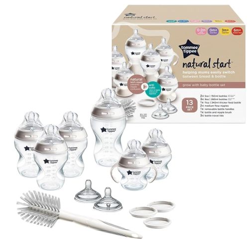 Tommee Tippee Natural Start Bottle, Warmer & Pacifier Set, 0m+, Pink | 14 Pieces, 5 BPA Free Bottles, Travel Bottle Warmer, 2 Newborn Pacifiers, 2 Extra Nipples, 2 Formula Dispensers, Bottle Brush
