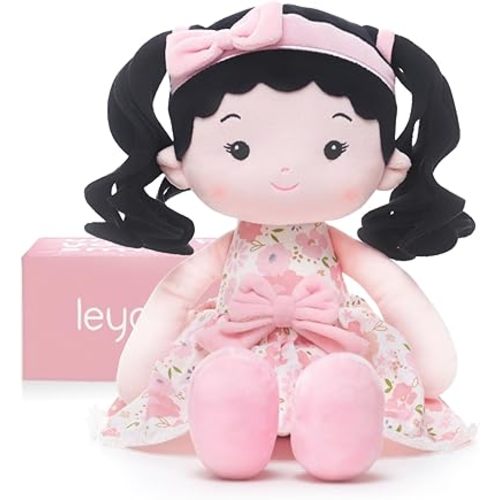 LeyaDoll Soft Baby Doll Toys (16''), My First Baby Rag Doll for 1 Year-Old Girl Birthday Gift, Christmas Plush Toys Gift for Toddler Kids Infants-Princess Peony
