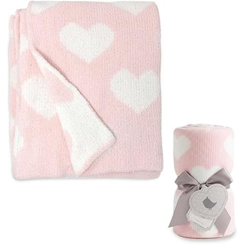 Living Textiles Pink Hearts Chenille Soft Baby Blanket Reversible Premium Cozy Fabric for Best Comfort - for Infant,Toddler,Newborn,Nursery,Girl,Throw,Crib,Stroller,Gift, Pink Hearts 40x30