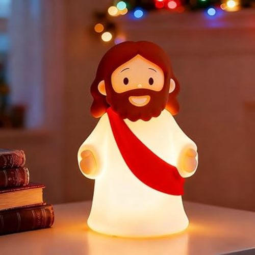 Jesus Night Light Rechargeable Bedside Night Light Dimmable Silicone LED Light Ideal for Religious Gatherings, Gifts for Sunday School, Baptism Presents, Easter Egg Decorations (red)