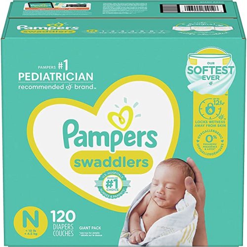 Baby Diapers Newborn/Size 0 (< 10 lb), 120 Count - Pampers Swaddlers, Giant Pack (Packaging May Vary) - 1 Month Supply