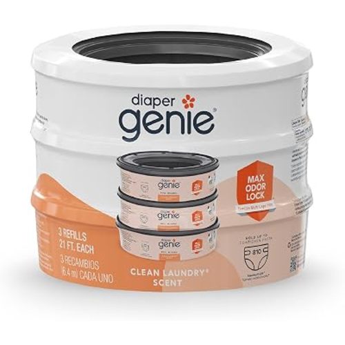 Diaper Genie Bags Refills 270 Count (Pack of 3) Clean Laundry Scent | Diaper Pail Refills with Max Odor Lock | Holds up to 810 Newborn Diapers