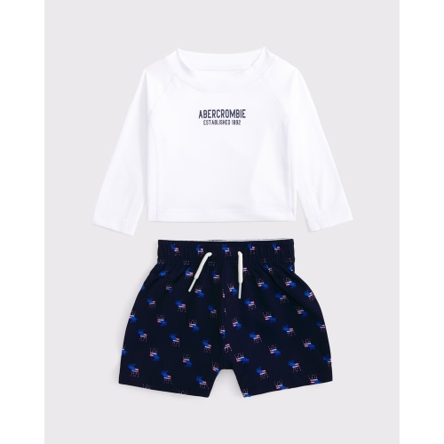 baby long-sleeve two-piece rashguard swim set