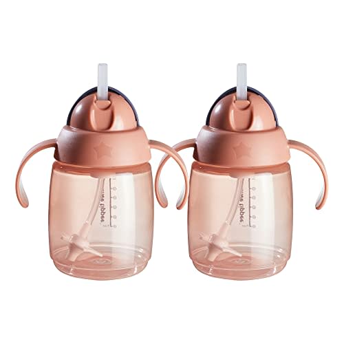 Tommee Tippee Starter Straw Cup, Easy Transition Toddler Cup For 6 Months+, 10oz, with Silicone Weighted Straw and Easy-Hold Handles, Pack of 2, Pink