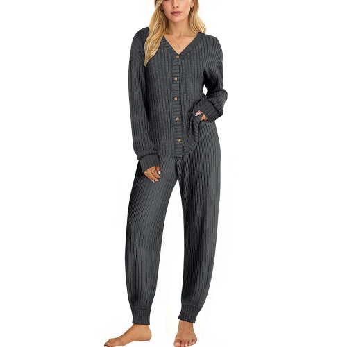 UVN Pajamas Sets for Women Long Sleeve Button Down Tops and Pants 2 Piece Outfit Fall Sleepwear Pjs Lounge Sets with Pockets
