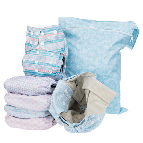 Simple Being Reusable Cloth Diapers,6 Pack Pocket Adjustable Size,Waterproof Cover,6 Inserts,Wet Bag, Double Gusset (Stripes)