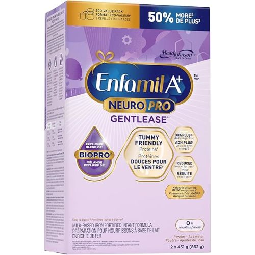 Enfamil A+ NeuroPro Gentlease, Baby Formula, Powder Refill Carton, with Brain Building DHA, 0+ Months, 2 x 431g (862g)