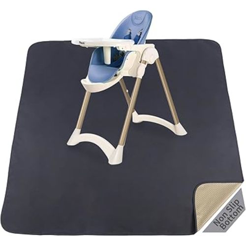 Waterproof Splat Mat for Under High Chair | 60x60 Inch High Chair Food Catcher Floor Mat | Non-Slip Baby Spill-Proof Mat, Washable Splash Protector for Toddlers (Dark Gray)