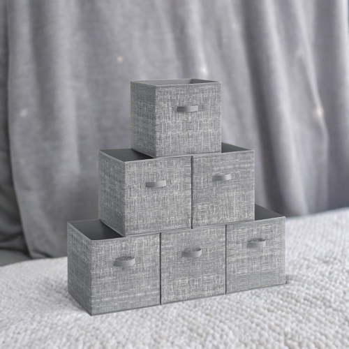 13" Storage Cube Bin 6 Foldable Fabric Storage Bin with Double Handles for Living Room Bedroom Office Gray