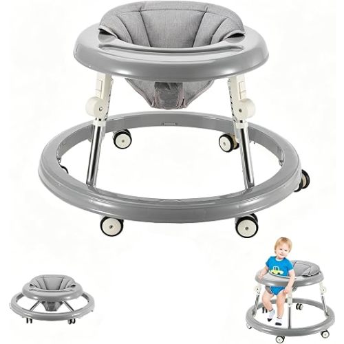 Folding Baby Walker,Height Adjustable Baby Walker for Babys 6-18 Months (Gray)