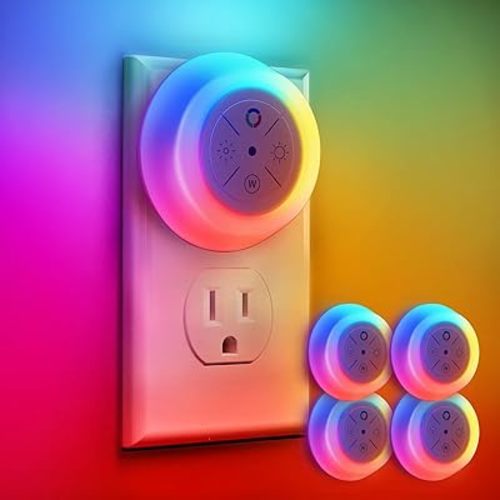 Dawnrise Night Lights Plug Into Wall, Dusk to Dawn Sensor, 12-Color Changing Led Plug in Night Light Dimmable for Bedroom, Stairs, Kitchen, Hallway, Utility Room, Kids Room (4 PK)