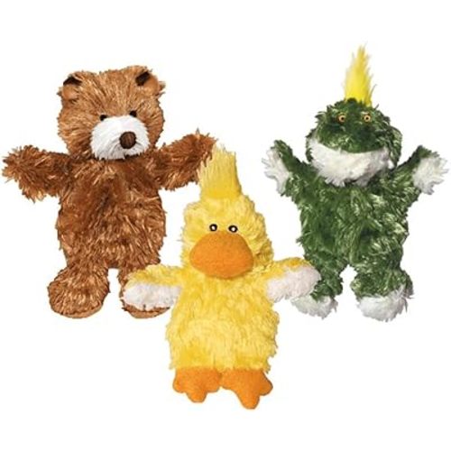 KONG Low Stuffing with Squeaker Dog Toy, X-Small, 3 Animals, Bear, Duck, Frog