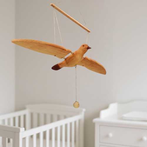 Wooden Thrush Bird Mobile 60 cm Wingspan | Alder Wood Hanging Bird Decor | Flapping Wings Bird Gift | Natural Eco Nursery Mobile