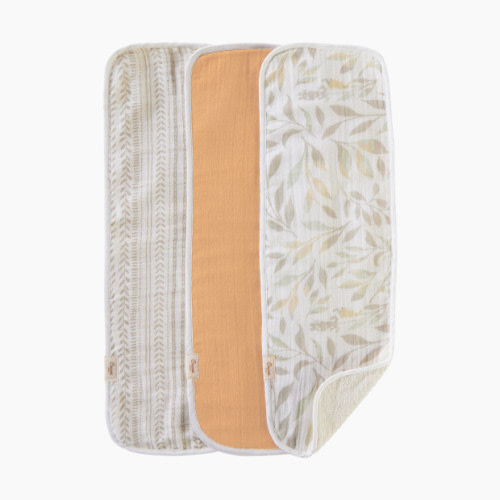 Crane Baby Cotton Muslin and Terry Burp Cloth Set (3 Pack) - Willow Ecru/Brown