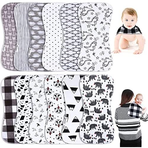 Baby Burp Cloths & Baby Bibs 2-in-1 Design Large Size 3 Layers Thicken 100% Cotton Super Absorbent and Soft Baby Spit Up Burping Rags Baby Burp Cloth Set for Boys and Girls 12 Pack