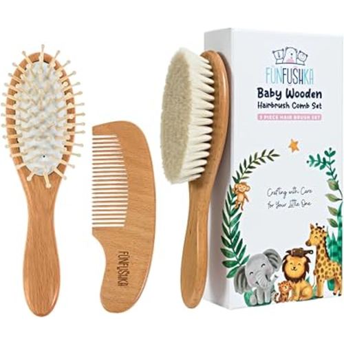 Baby Hair Brush Set for Newborns & Toddlers - Baby Brush and Comb Set - Ultra Soft Goat Hair Bristles, Perfect for Cradle Cap, Newborn Showers & Registries Gift, Comb Brush for Girls & Boys (Walnut)