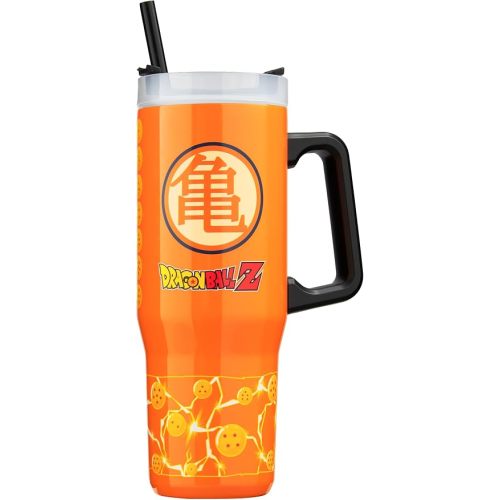 Get Trend Dragon Ball Z Tumbler with Handle and Straw 32 oz, Keeps Hot 8 Hrs, Cold 12H & Ice 42H, BPA-Free Insulated Stainless Steel Water Bottle, Travel Mug, Anime Gifts (Orange Dragon Ball)