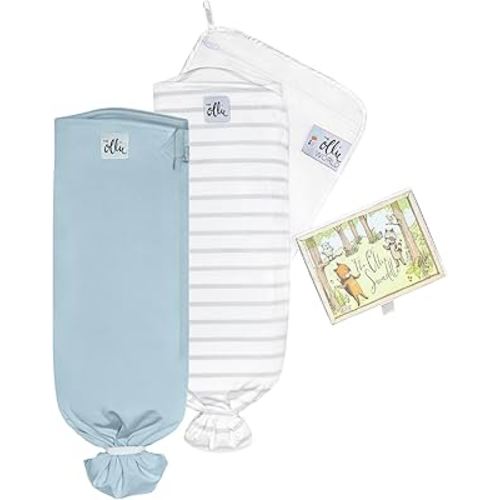 The Ollie Swaddle Bundle – 2 Sleep Swaddles for Babies | Breathable, Moisture-Wicking Fabric to Prevent Overheating | Soft, Adjustable Fit | Ideal for Newborns (Sky + Steele)