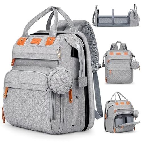 JOYCE Diaper Bag Backpack with Changing Station,Grey