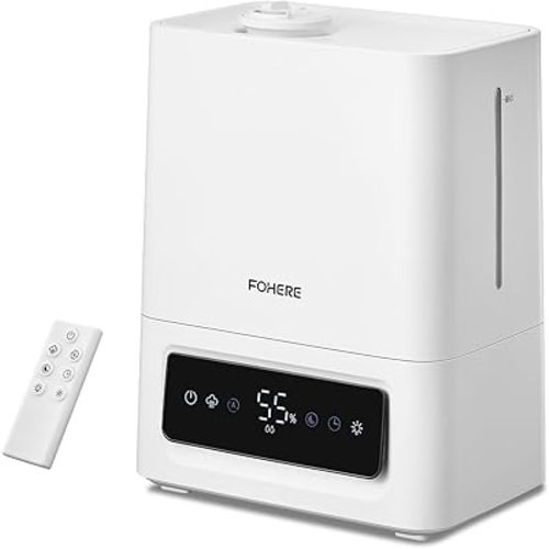 FOHERE 6L Humidifiers for Bedroom, 60H Cool Mist Humidifier for Large Room, 28dB Ultra-Quiet Runtime for Baby, Indoor, Plants, Smart Humidity Sensor, 16H Timer, Night Light, Oil Diffuser, White