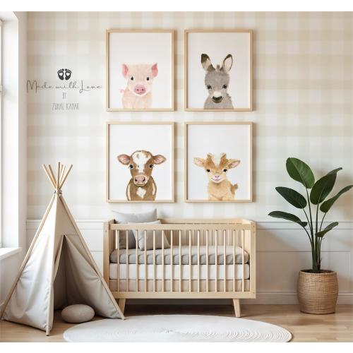 Farm Animals nursery prints, Farm Animals Nursery Decor, calf, piglet, foal, lamb, Farm baby shower gift, Gender Neutral Nursery Prints