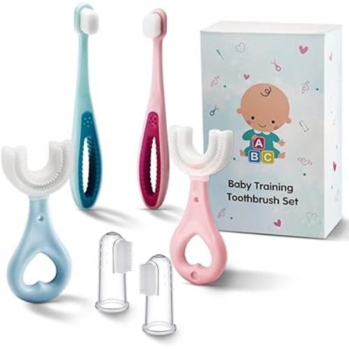 Frerdui 6 in 1 Baby Training Toothbrush Set - Infant to Toddler Toothbrush Oral Care Silicone Toothbrush for Baby - Food Grade Silicone,Extra Soft Bristles,Perfect for 6+,12+,24+ Months