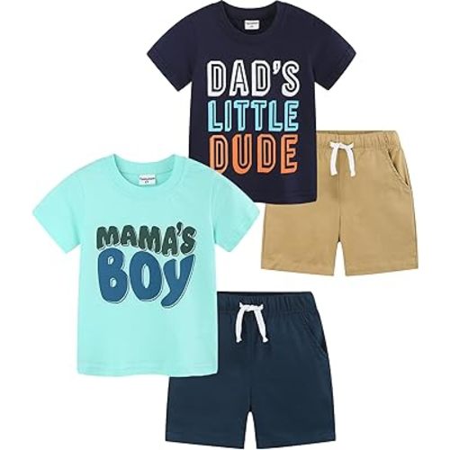 Toddler Boy Clothes 4 Pieces Cotton Spring Summer Short Sleeve T-Shirt And Shorts Clothing Set 2-7T