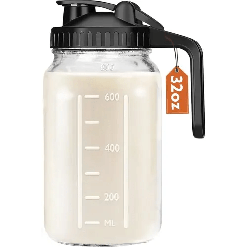 Breast Milk Pitcher, 32 OZ Mason Jar Pitcher with Lid Double Leak Proof,1 Quart Breastmilk Storage Containers for Fridge, Glass Jug for Sun Tea, Juice, Cold Brew Coffee