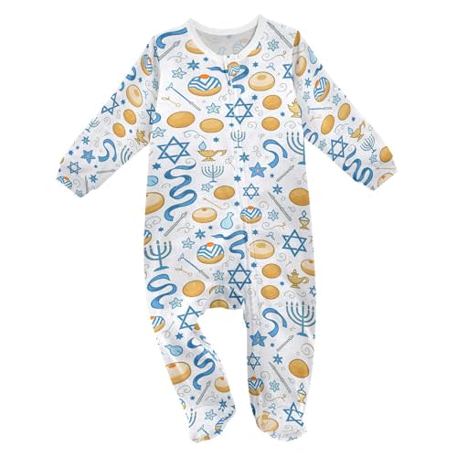 Wudan Hanukkah Holiday Bun Stars Baby Boys One-Piece Footies Cotton Baby Girls Rompers Sleeper Pajamas 3M