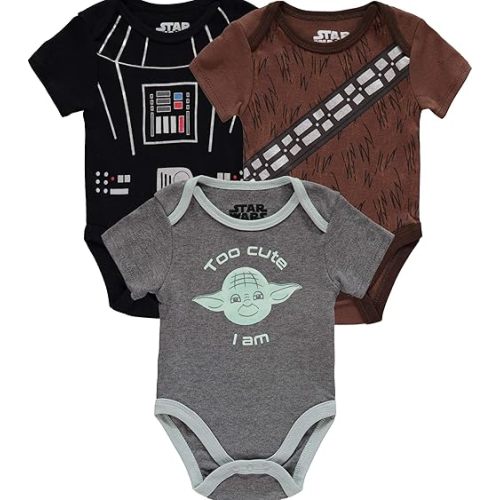 STAR WARS Disney Boys Infant Short Sleeve Onesie Bodysuits Baby Costumes Cosplay Multi Pack, 3PK Grey-brown-black, 0-3 Months