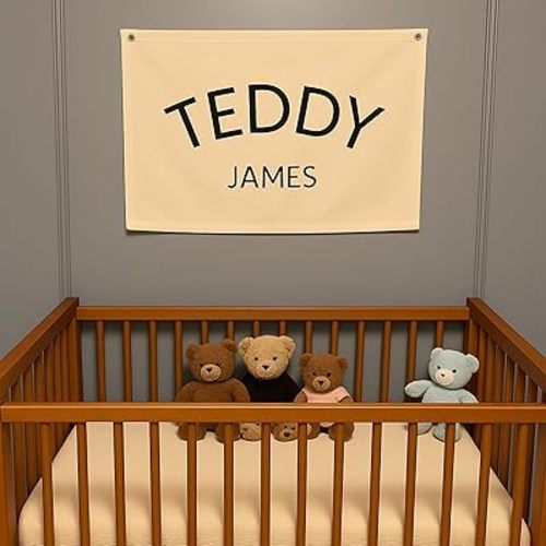 Personalized Baby Name Canvas Flag for Wall Decor, Custom Nursery Name Sign for Kids Room Playroom Boho Nursery Party, Customizable Name Banner Gift for Baby Shower